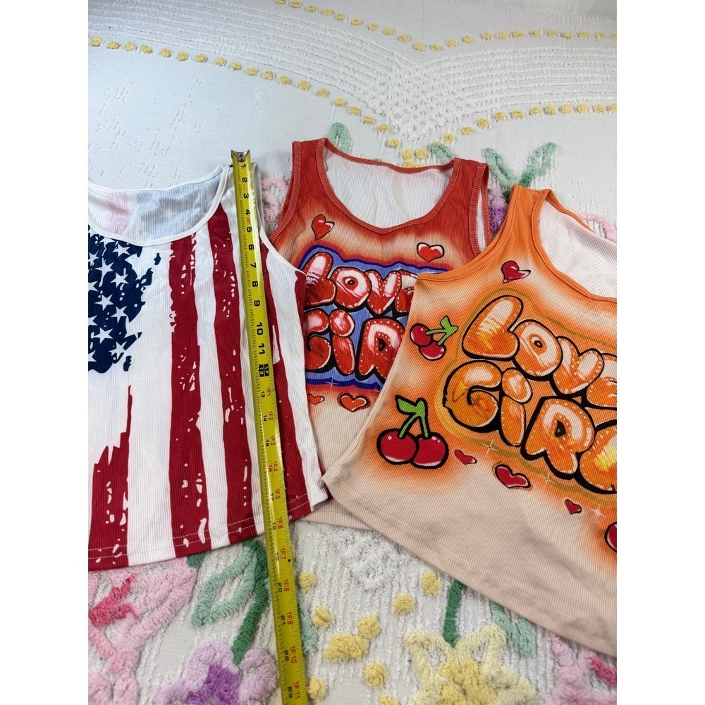 Shein American Flag & Love Girl Graphic Tank Tops Set of 3 M - Picture 3 of 6